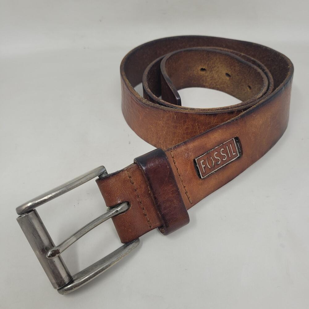 Fossil Belt Mens 36 Brown Leather Rugged Industrial Utility Distressed Work